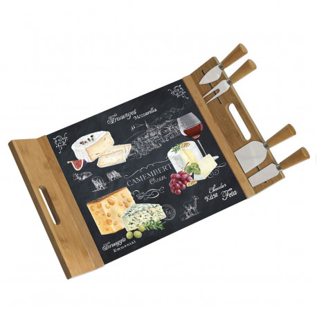 Coffret Plateau Fromage 44 x 28 cm + 4 différents couteaux à fromage décor  noir - Fédération Co'T Seine