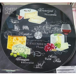 Plateau à fromage tournant en verre diamètre 32 cm décor noir