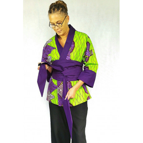 Veste kimono avec sa ceinture obi ton violet